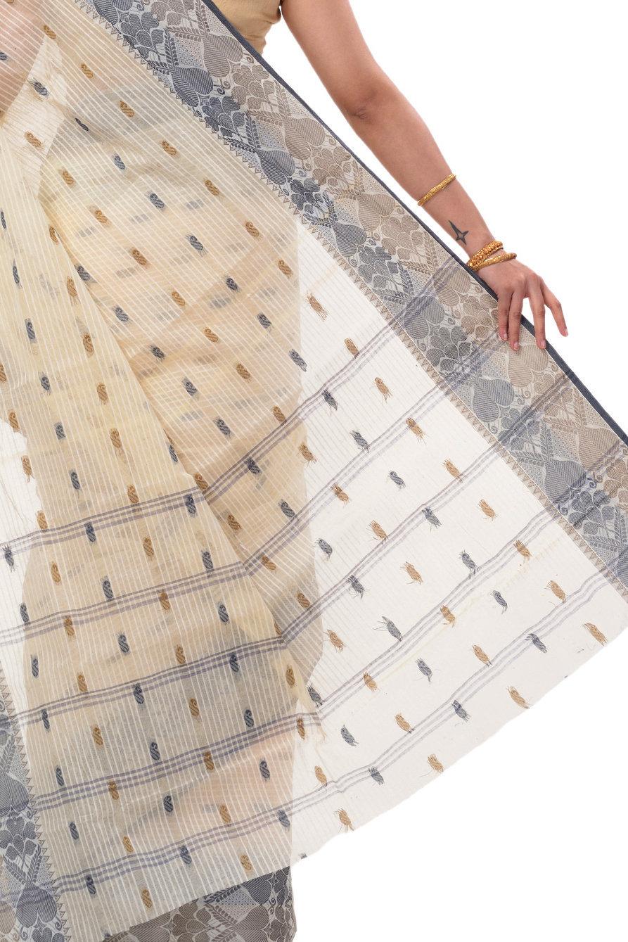 Black Brown Pure Cotton Aged_Women Tant Saree (402)